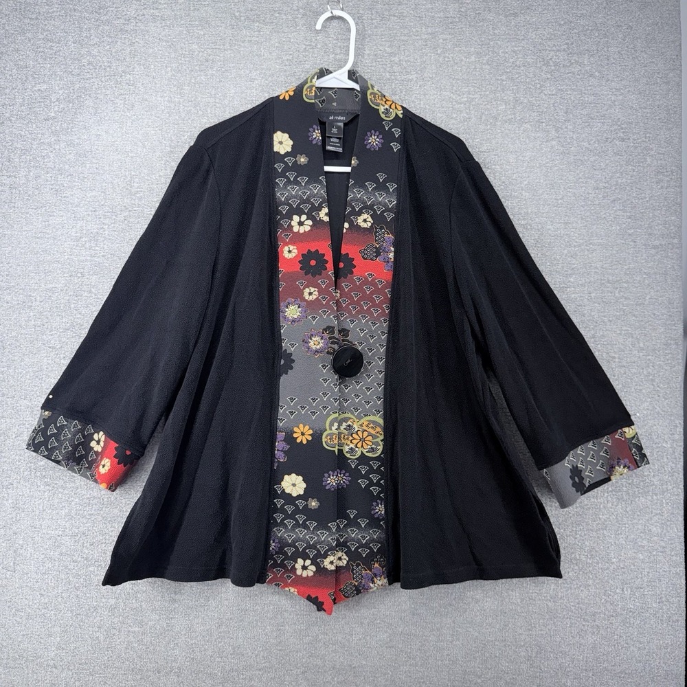 Ali Miles Kimono Cardigan Women Size Large Black Floral Casual